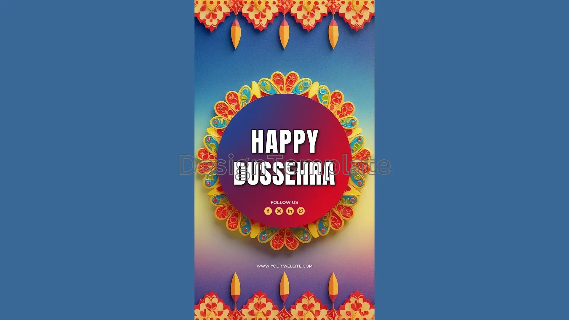 Vibrant Blue Happy Dussehra Card with Decorative Mandala Design for Instagram Story